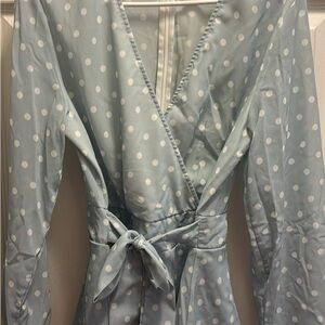 Light Blue Polka Dot Wrap Dress
